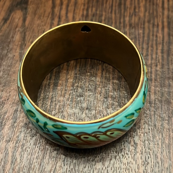 Teal and Gold Flower Bangle Bracelet - Picture 6 of 7